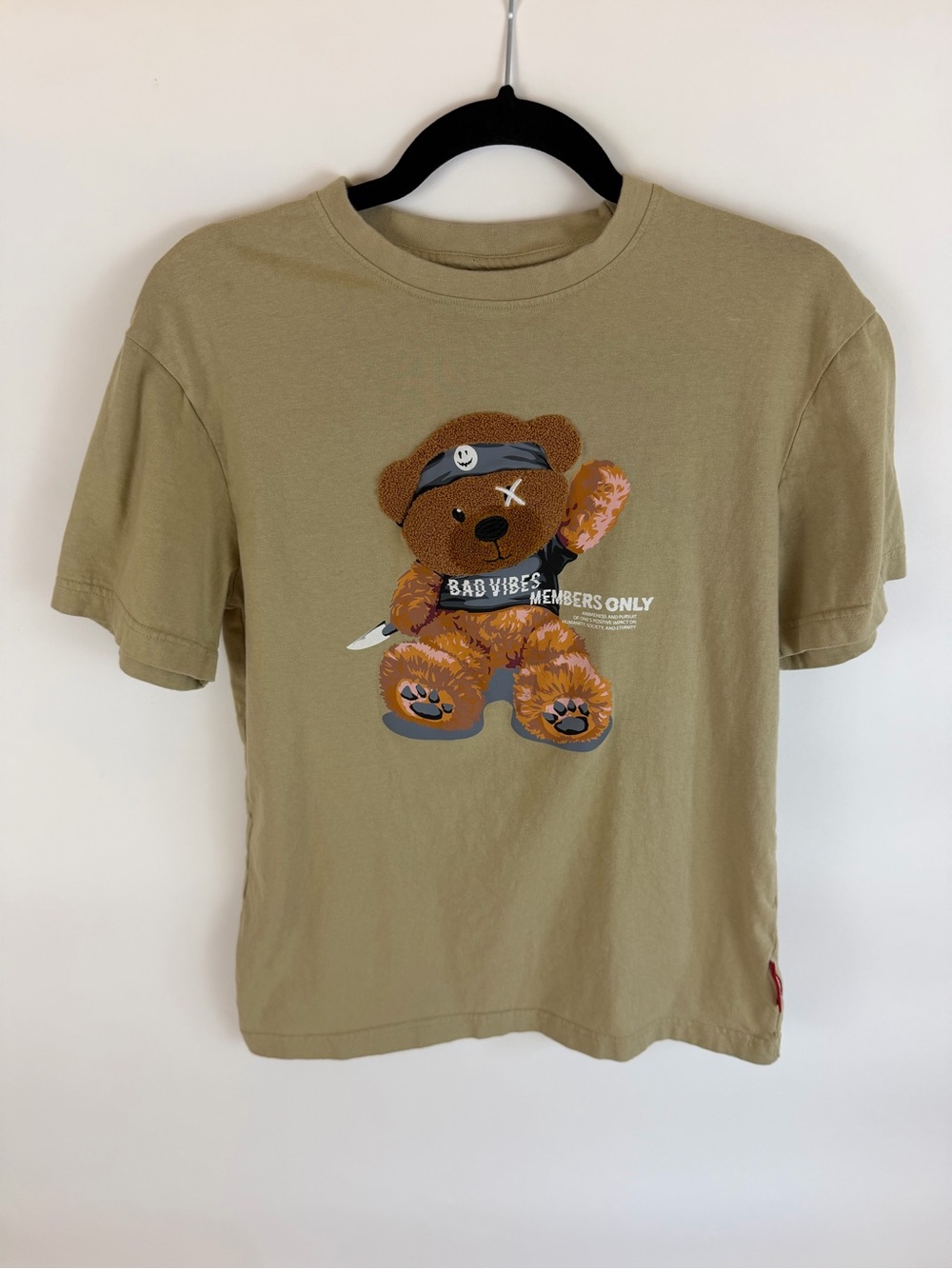Members Only Bad Vibes Teddy Bear Graphic T-Shirt S/P Tan - Picture 2 of 9